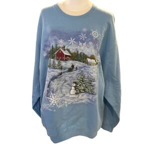 Pleasant Shade Winter Scene Holiday Sweatshirt  XL  Blue Snow